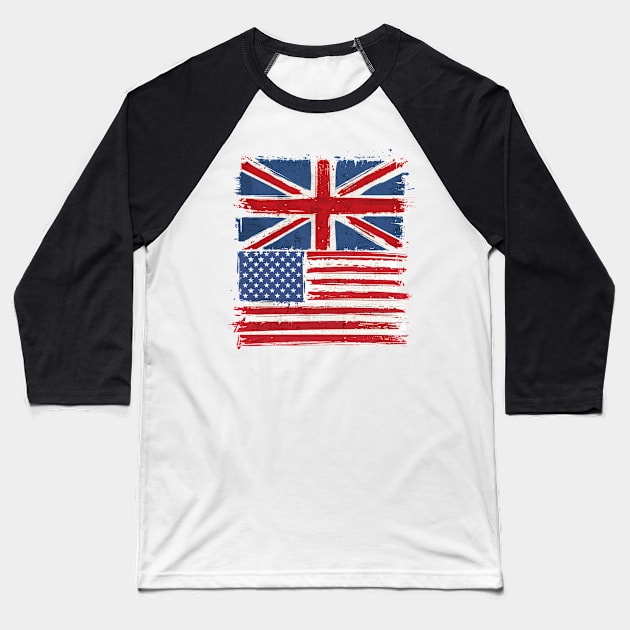 America and Uk Flag Baseball T-Shirt by Islanr